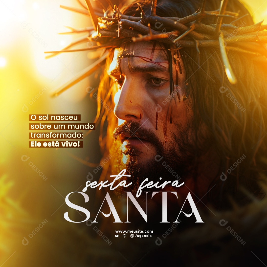 Sexta Feira Santa 29 de Março o Sol Nesceu Sobre o Mundo Transformando Ele Está Vivo Social Media PSD Editável
