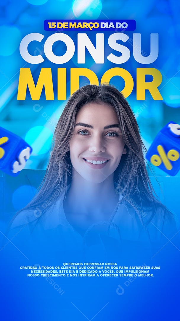 Story Dia Do Consumidor 15 de Março Queremos Expressar nossa Gratidão aos Clientes Social Media PSD Editável