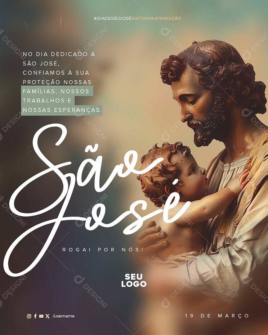 Dia de São José 19 de Março Rogai por Nós Social Media PSD Editável