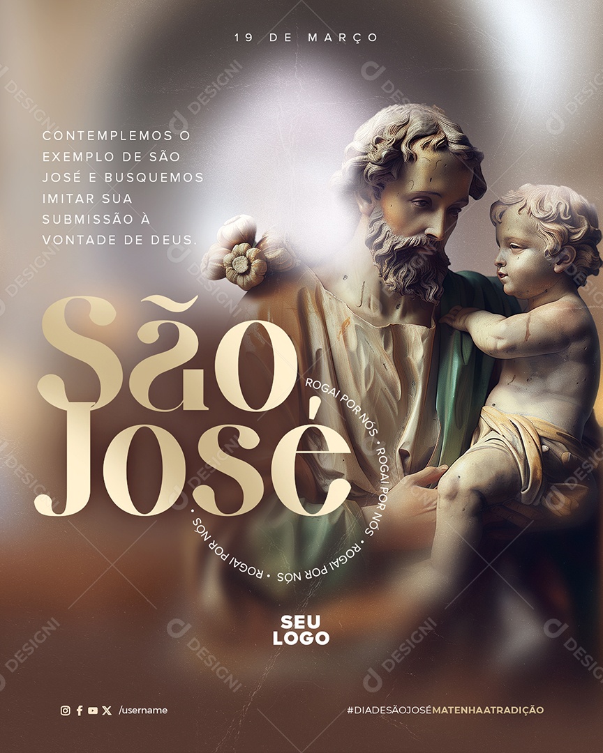 Dia de São José 19 de Março Contemplamos o Exemplo Social Media PSD Editável