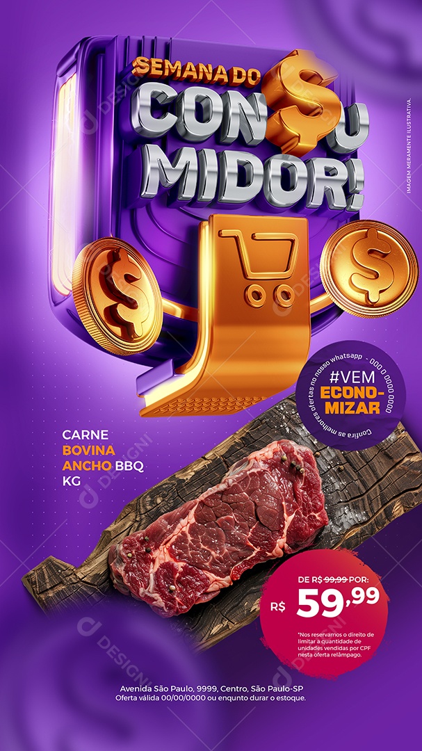 Story Semana do Consumidor Supermercado Açougue Carne Bovina Social Media PSD Editável