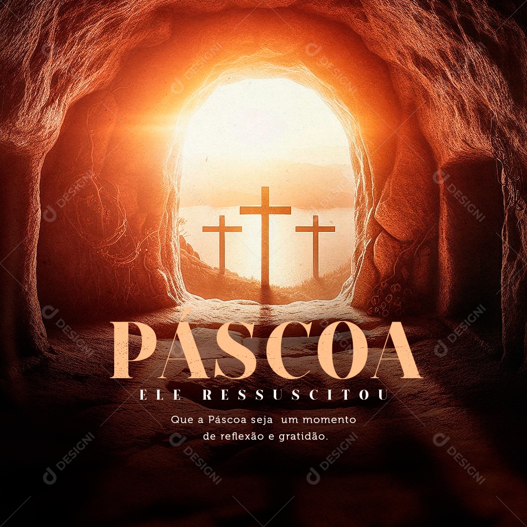 Páscoa 31 de Março Ele Ressuscitou Social Media PSD Editável
