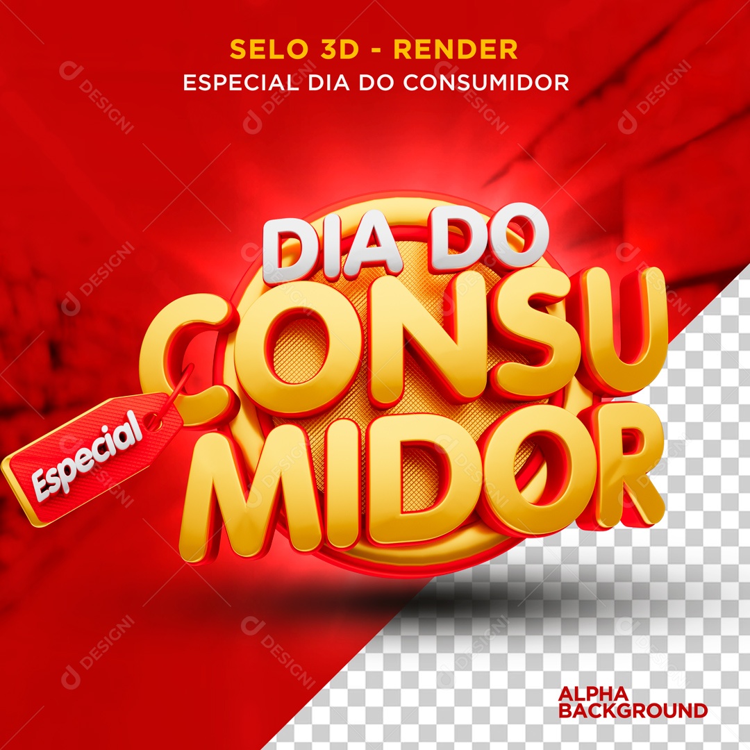 Dia do Consumidor Selo 3D Branco Dourado para Composição PSD