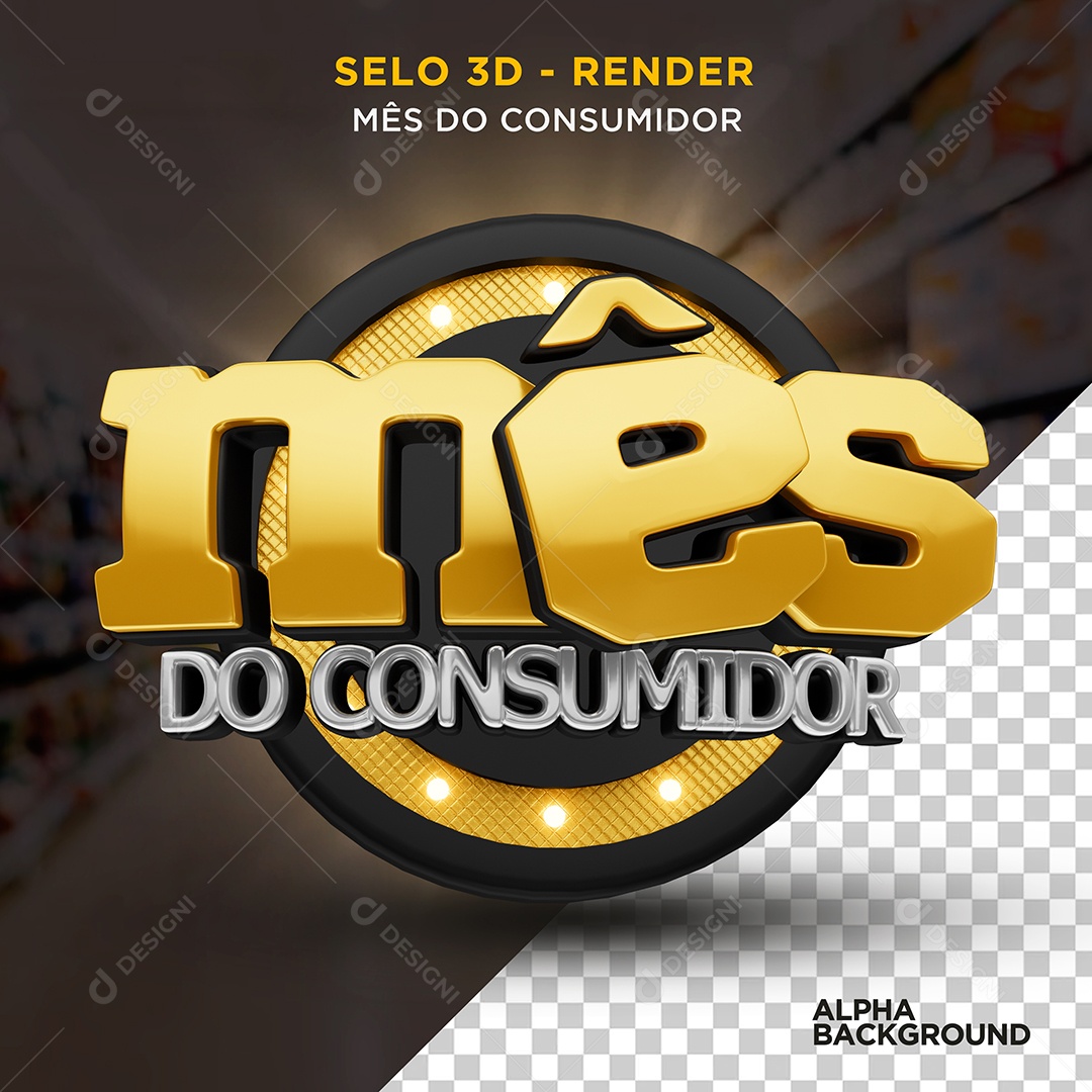 Mês do Consumidor Selo 3D Dourado Branco para Composição PSD
