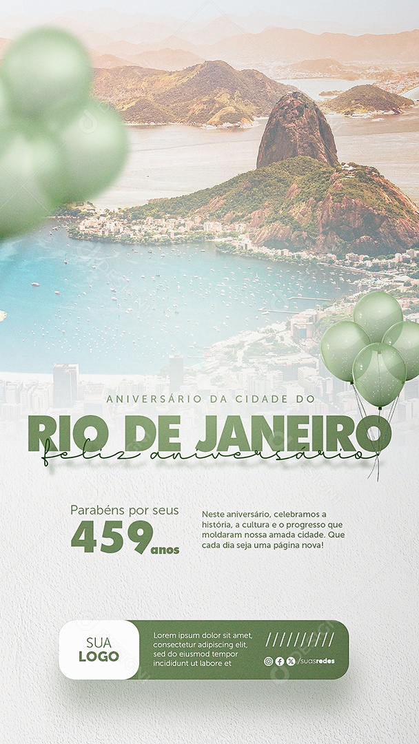 Story Aniversário da Cidade do Rio de Janeiro Parabéns por seus 459 Anos Social Media PSD Editável