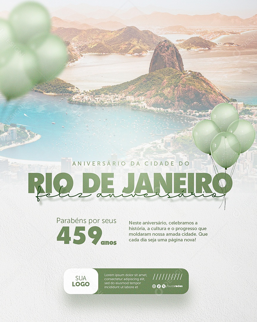 Social Media Aniversário da Cidade do Rio de Janeiro Parabéns por seus 459 Anos PSD Editável