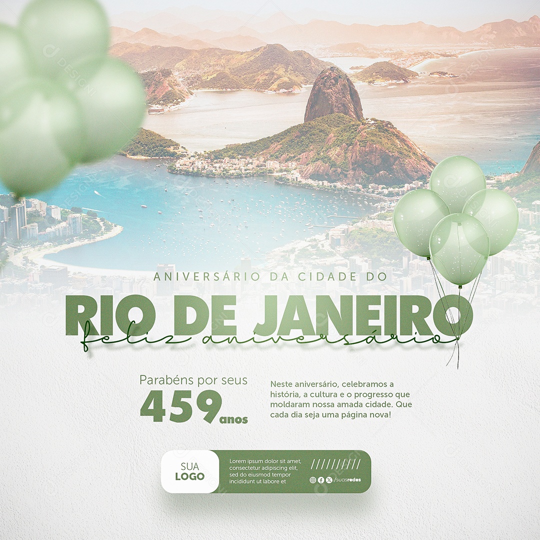 Aniversário da Cidade do Rio de Janeiro Parabéns por seus 459 Anos Social Media PSD Editável