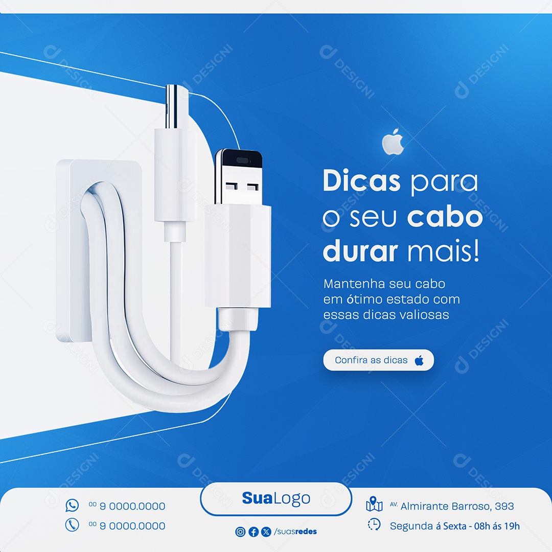 Assistência Técnica Dicas para o seu Cabo Durar mais Social Media PSD Editável