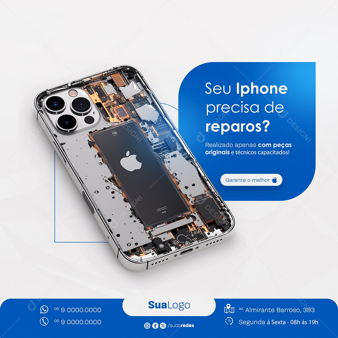 Assistência Técnica Seu Iphone Precisa de Reparos Social Media PSD Editável