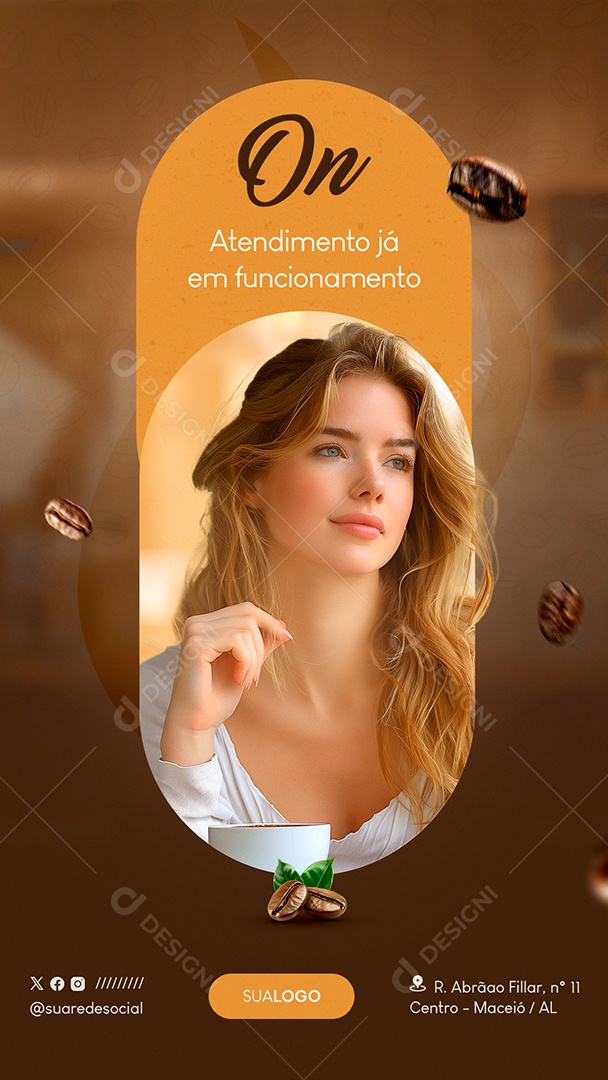 Story Cafeteria On Atendimento já em Funcionamento Social Media PSD Editável