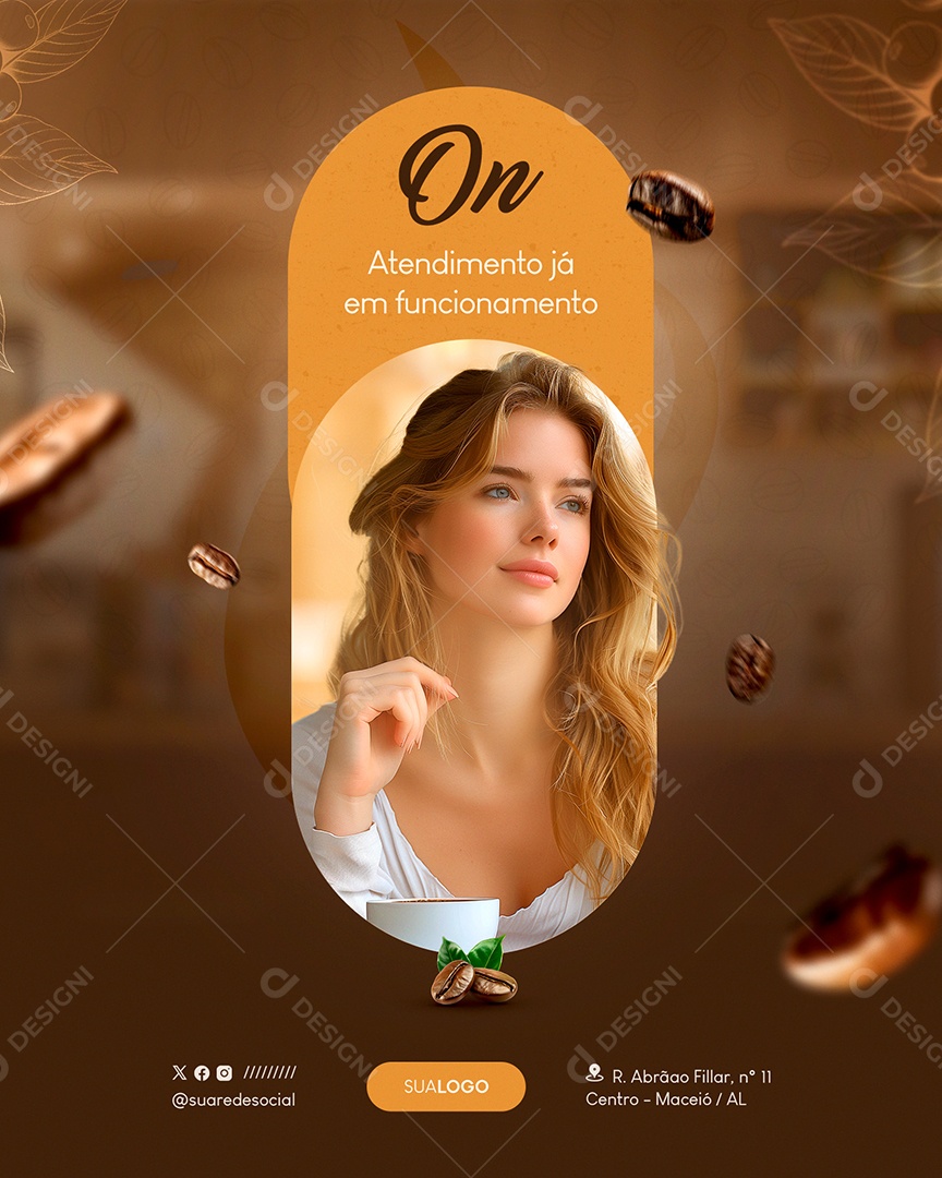 Social Media Cafeteria On Atendimento já em Funcionamento PSD Editável