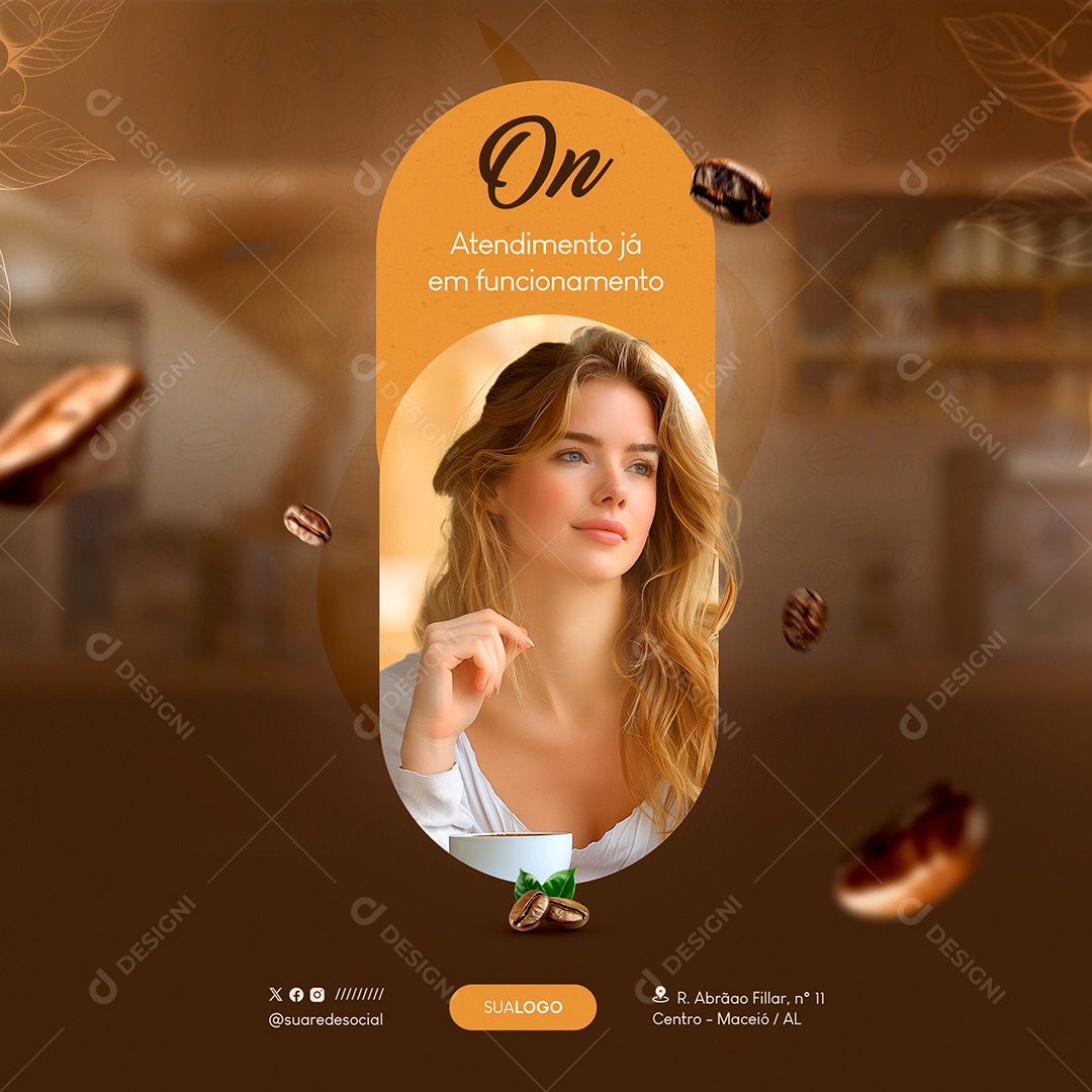 Cafeteria On Atendimento já em Funcionamento Social Media PSD Editável