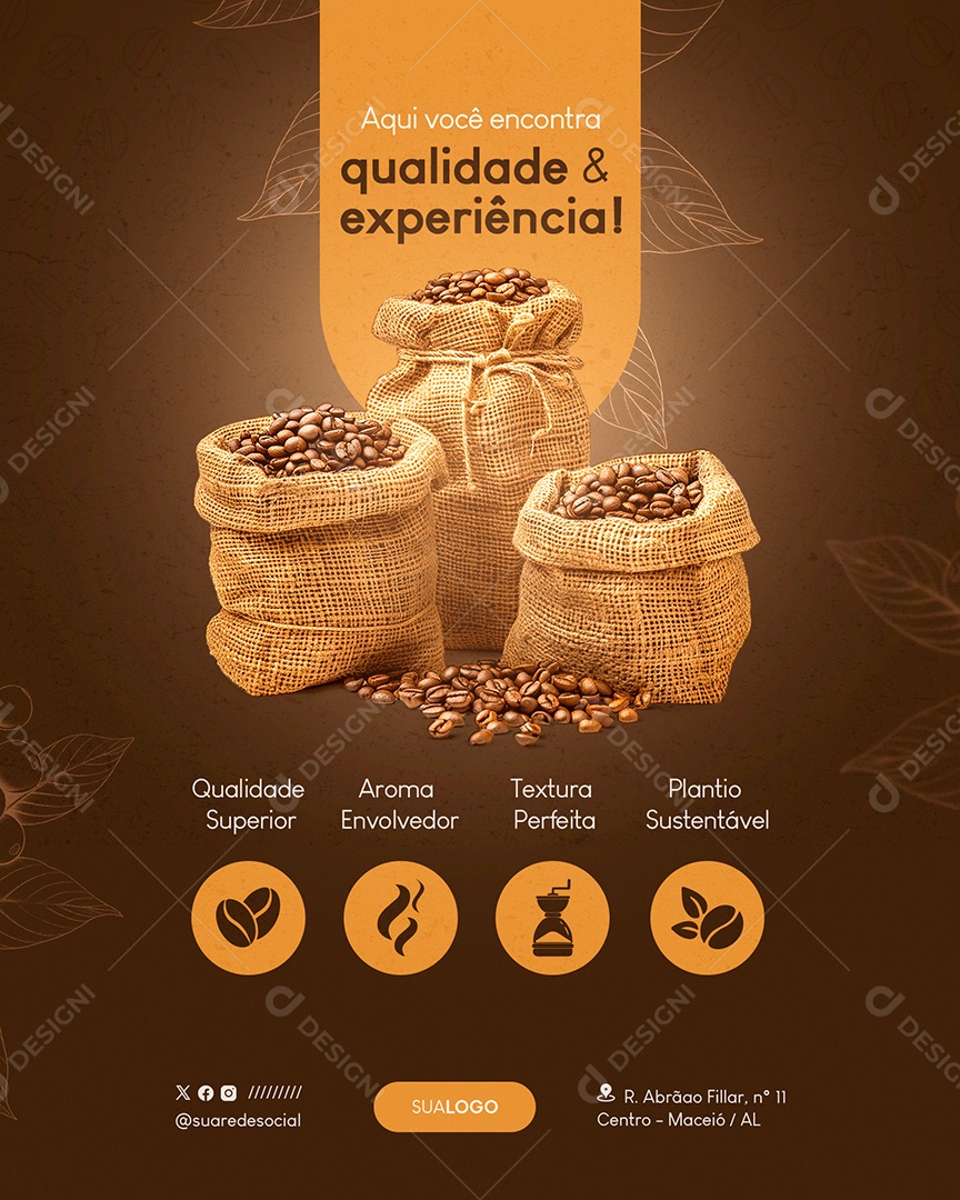 Social Media Cafeteria Aqui você Encontra Qualidade e Experiência PSD Editável