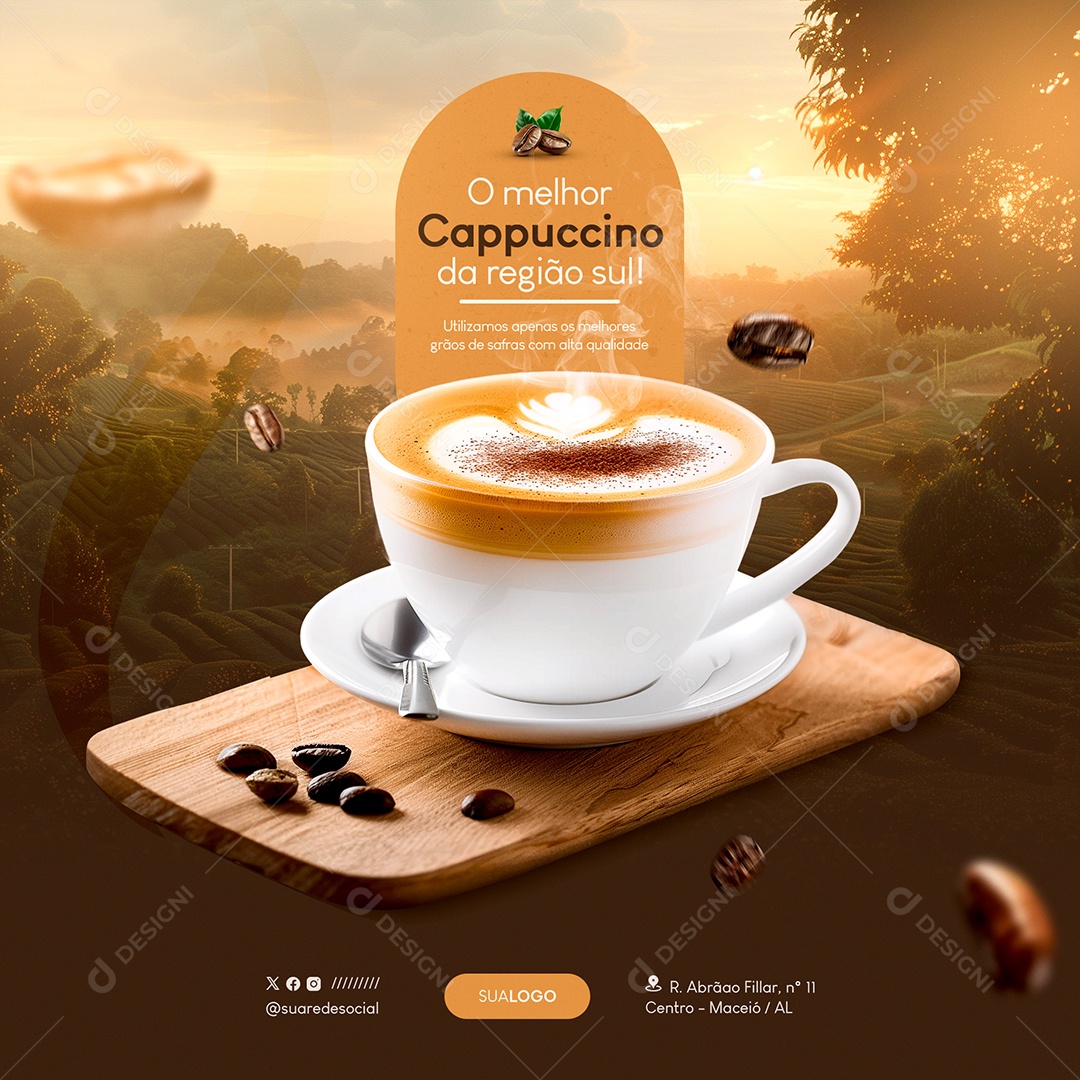 Cafeteria O melhor Cappuccino da Região sul Social Media PSD Editável