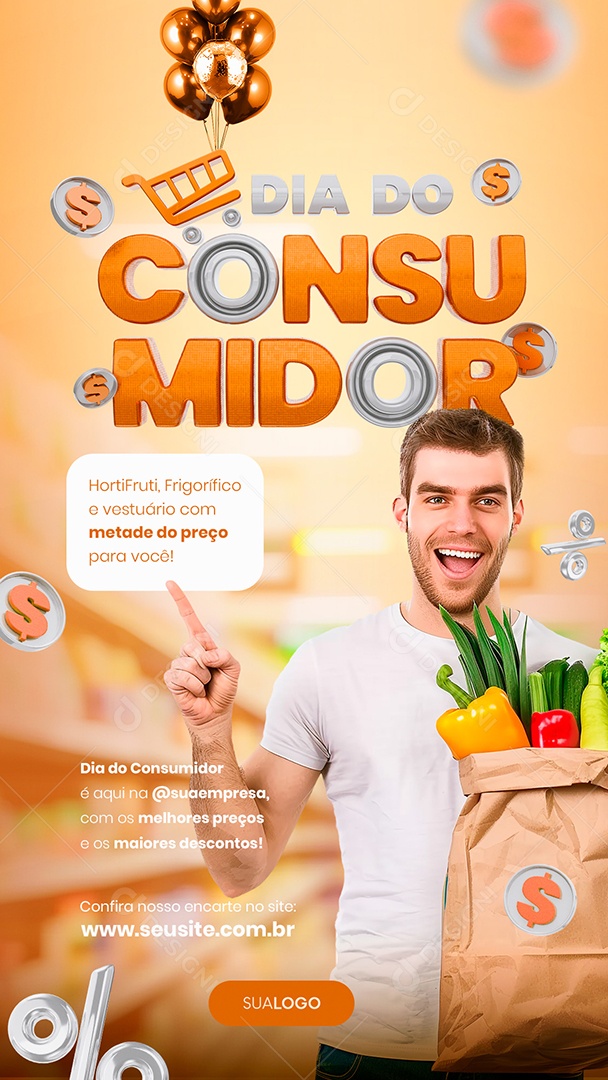 Story Dia do Consumidor Supermercado Hortifruti Frigorífico Social Media PSD Editável