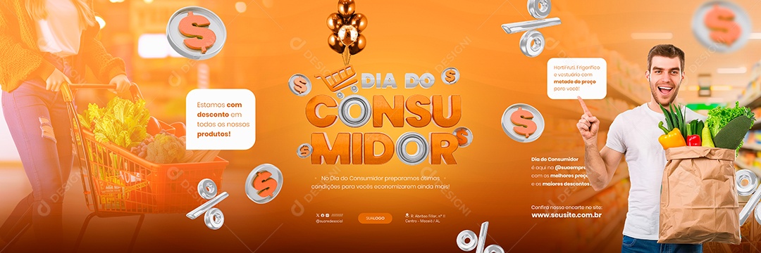 Consumer Day Banner Supermarket Hortifruti Refrigerator Social Media PSD Editable