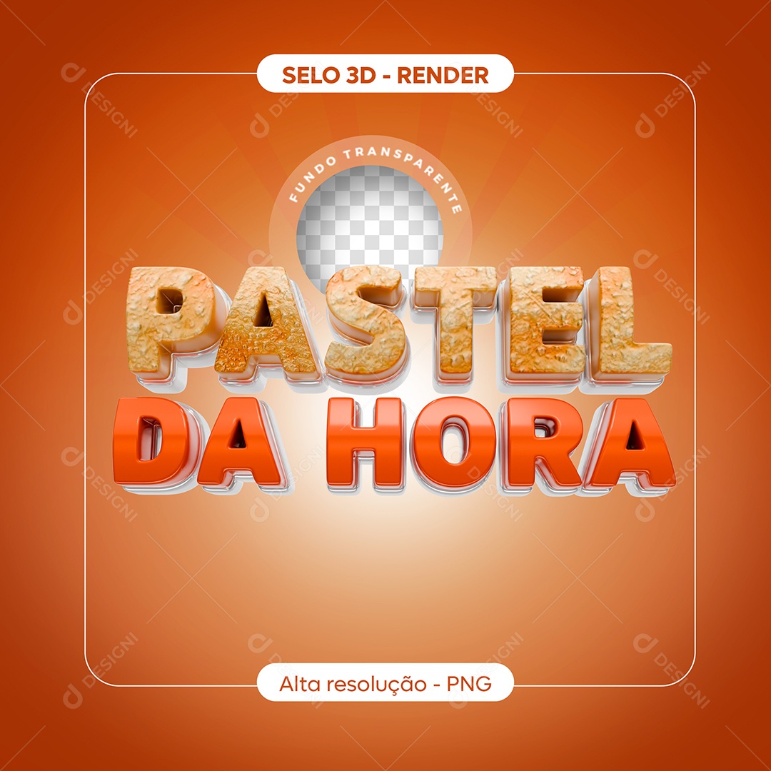 Pastel da Hora Selo 3D Laranja e Vermelho para Composição PSD