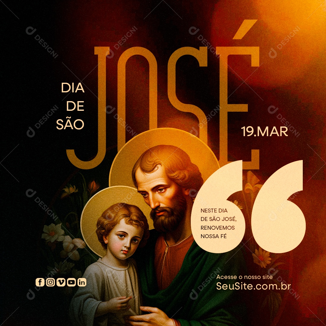 Dia de São José 19 de Março Renovemos nossa Fé Social Media PSD Editável