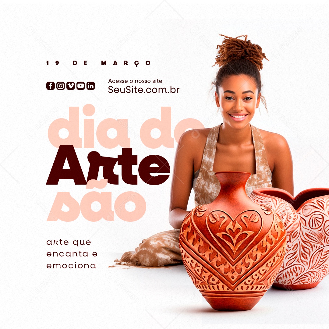 Dia do Artesão 19 de Março Arte de Encanta e Emociona Social Media PSD Editável