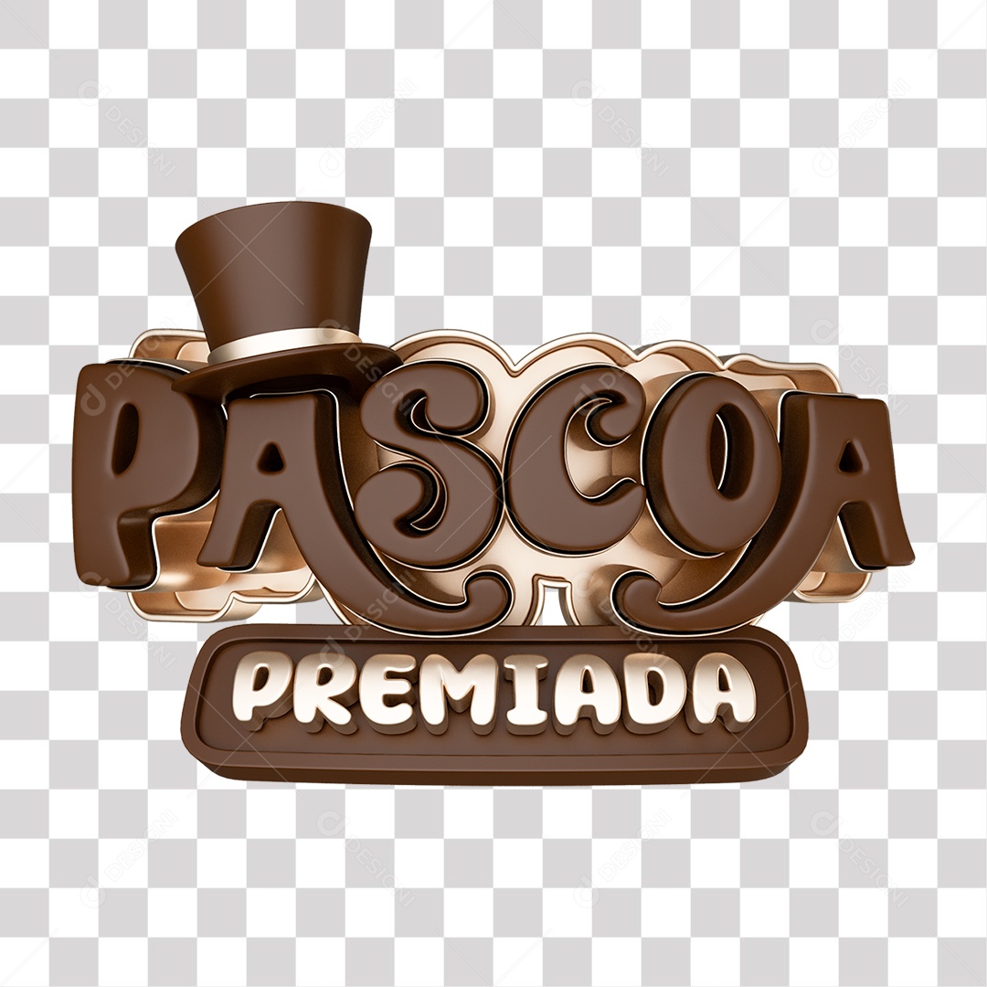 Páscoa Premiada Marrom e Dourado Selo 3D para Composição PNG Transparente