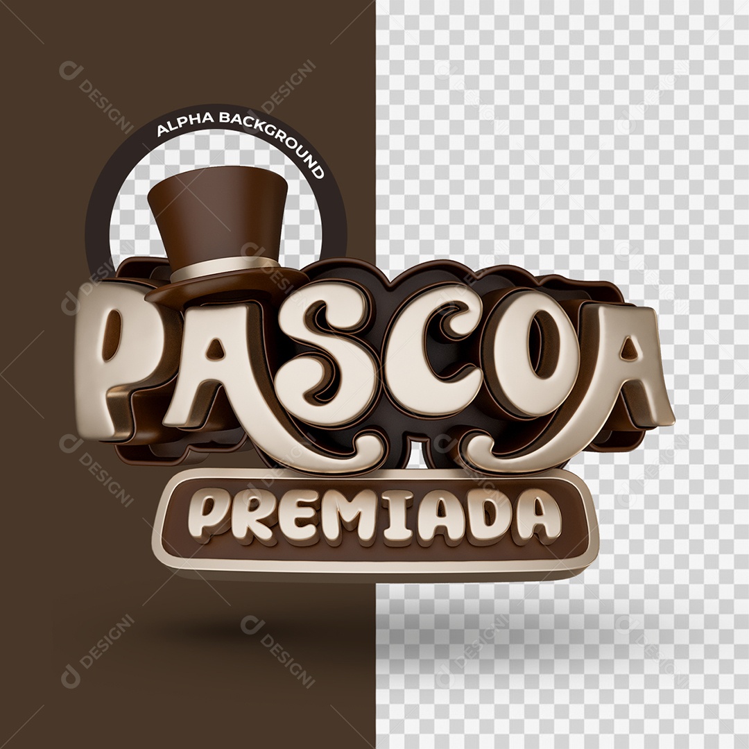 Selo 3D Páscoa Premiada Marrom e Dourado para Composição PSD