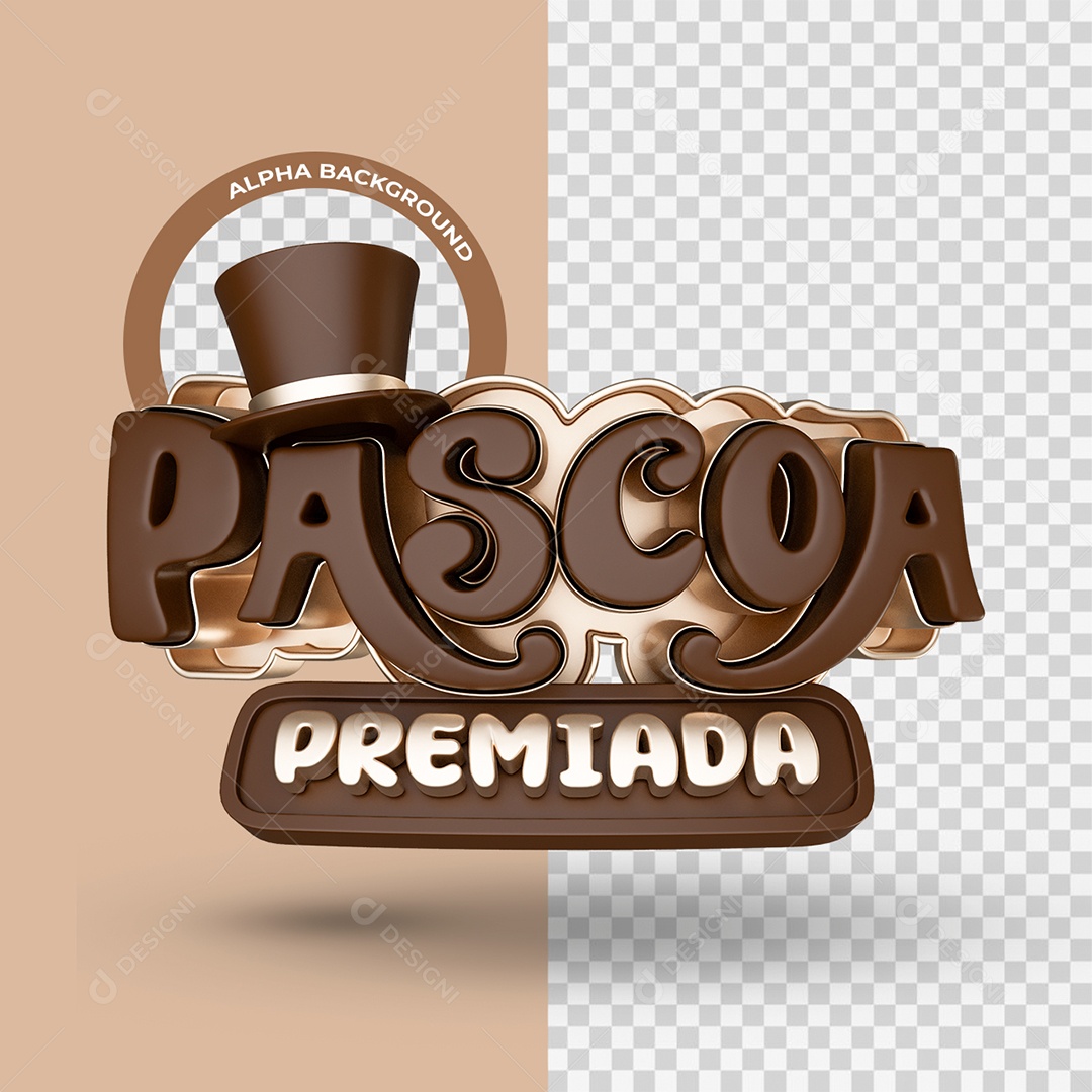 Páscoa Premiada Selo 3D Marrom e Dourado para Composição PSD