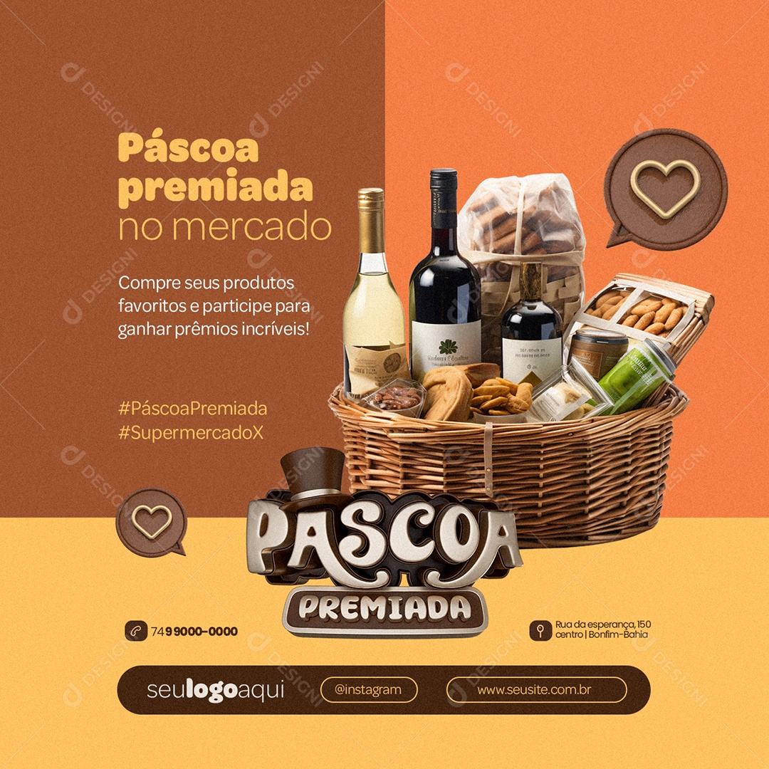 Páscoa Premiada no mercado Supermercado Social Media PSD Editável