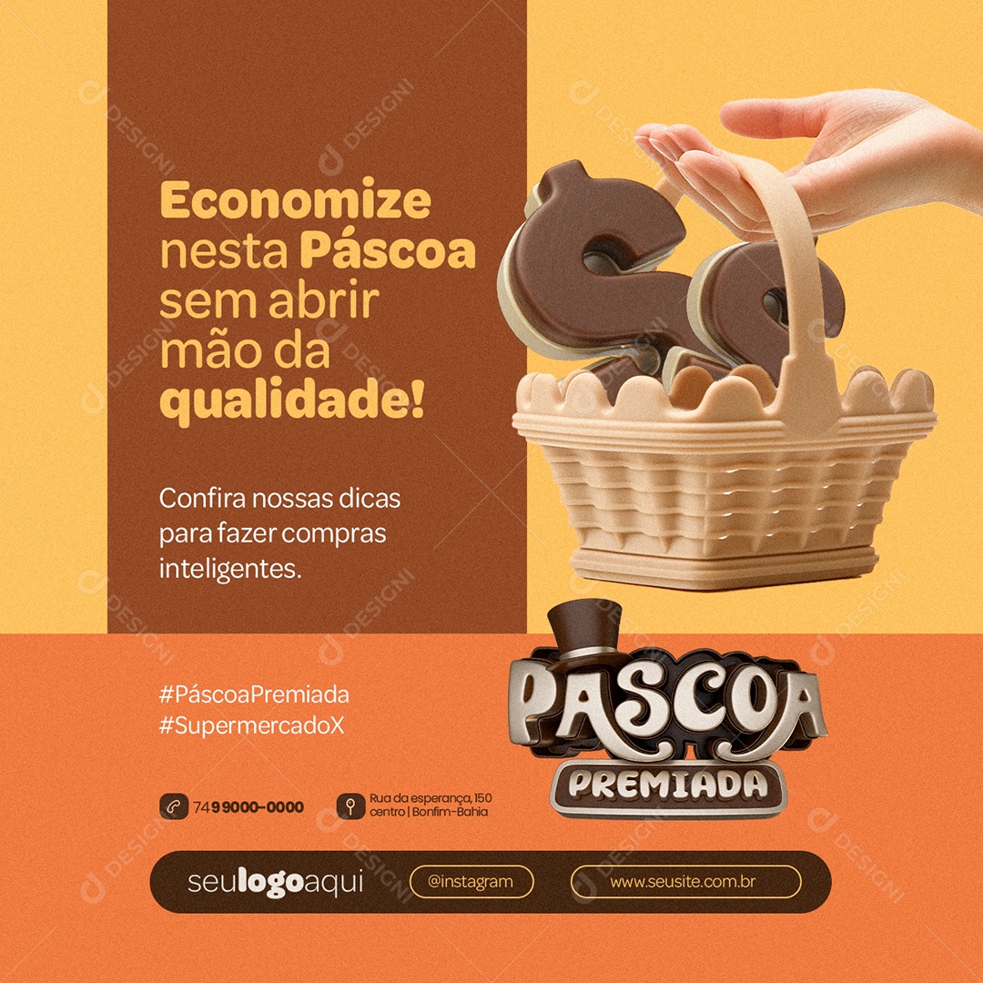 Páscoa Premiada Supermercado Economize nesta Páscoa Social Media PSD Editável