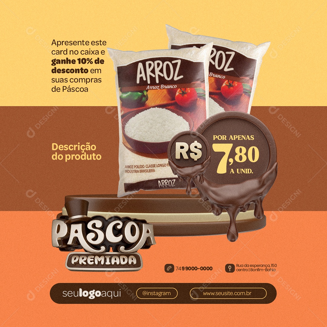 Páscoa Premiada Supermercado Arroz Social Media PSD Editável