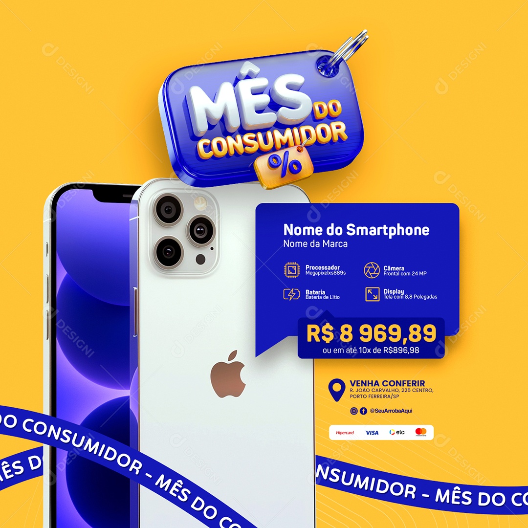 Mês do Consumidor Loja de Celular Smartphone venha Conferir Social Media PSD Editável