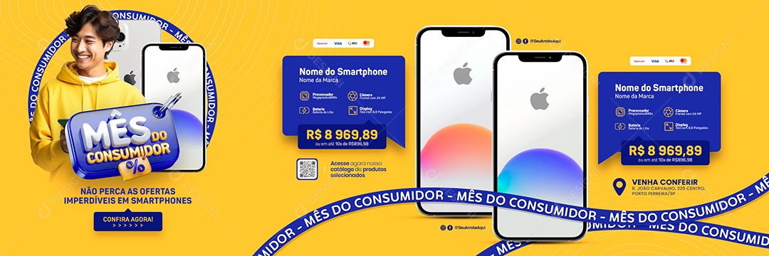 Banner Mês do Consumidor Loja de Celular Iphones confira Agora Social Media PSD Editável