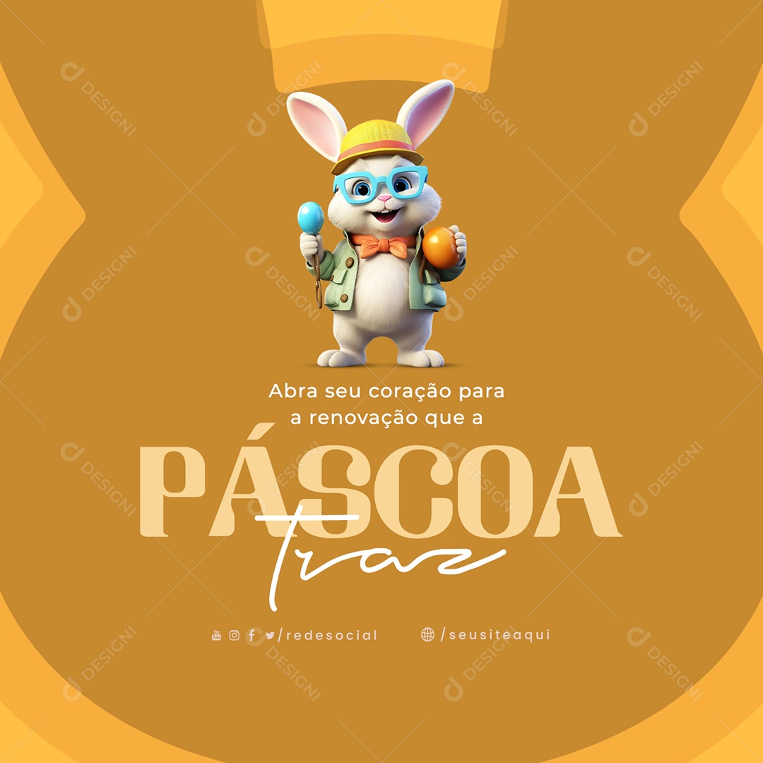 Frase Motivacional Abra seu Coração para a Renovação que a Páscoa Traz Social Media PSD Editável