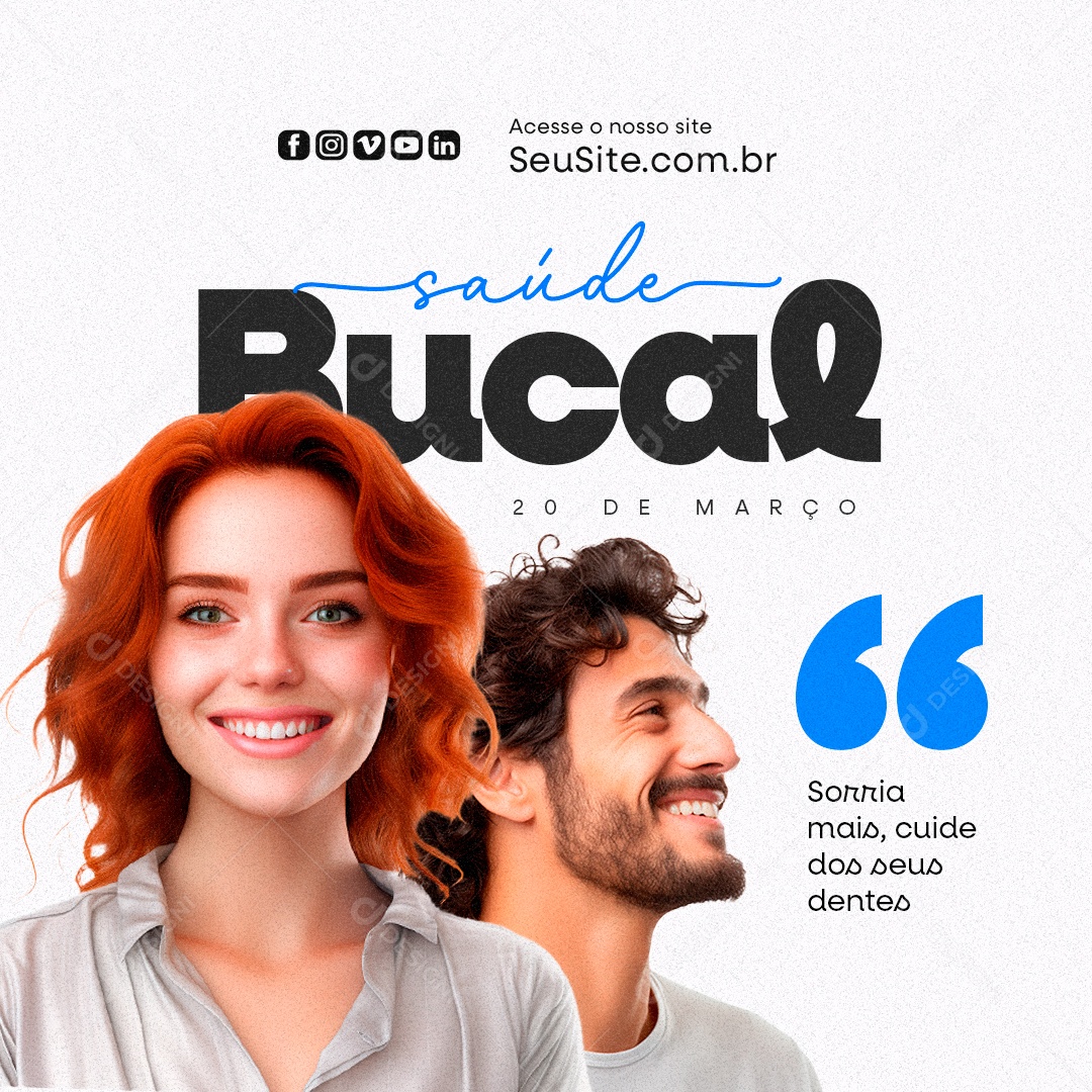 Dia da Saúde Bucal 20 de Março Sorria mais Cuide dos seus Dentes Social Media PSD Editável