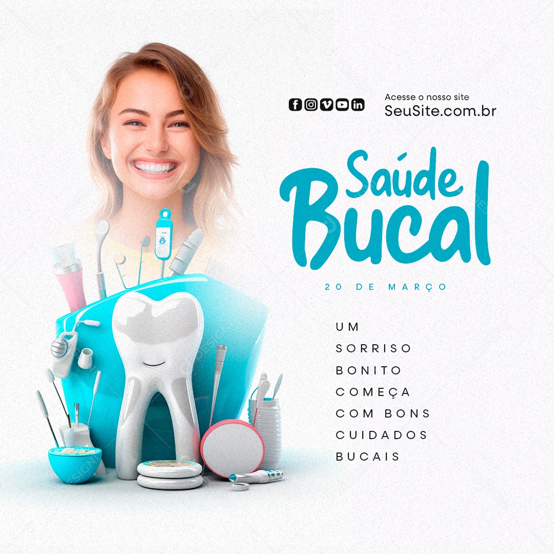 Dia da Saúde Bucal 20 de Março Um Sorriso Bonito Social Media PSD Editável