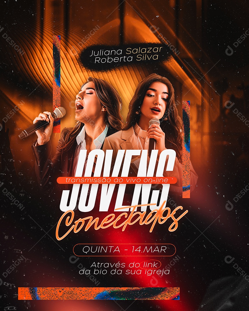 Gospel Jovens Conectados Transmissão ao Vivo Online Social Media PSD Editável