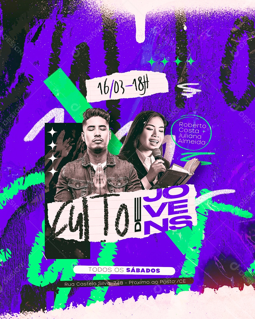 Gospel Culto de Jovens Todos os Sábados Social Media PSD Editável