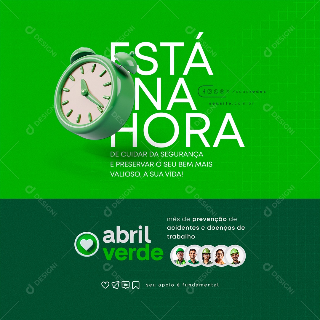 Abril Verde Mês de Prevenção de Acidentes e Doenças de Trabalho Social Media PSD Editável