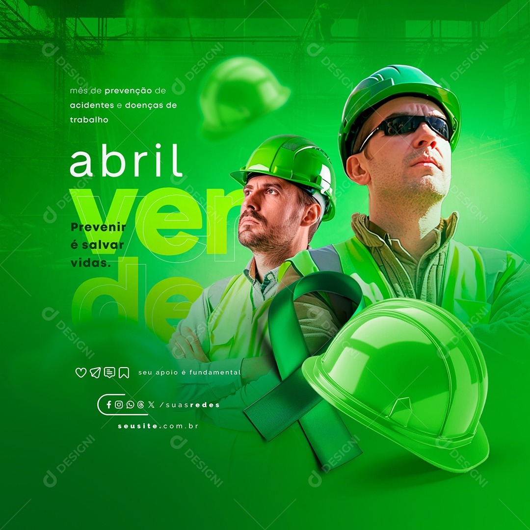 Social Media Abril Verde Prevenir é Salvar Vidas Social Media PSD Editável