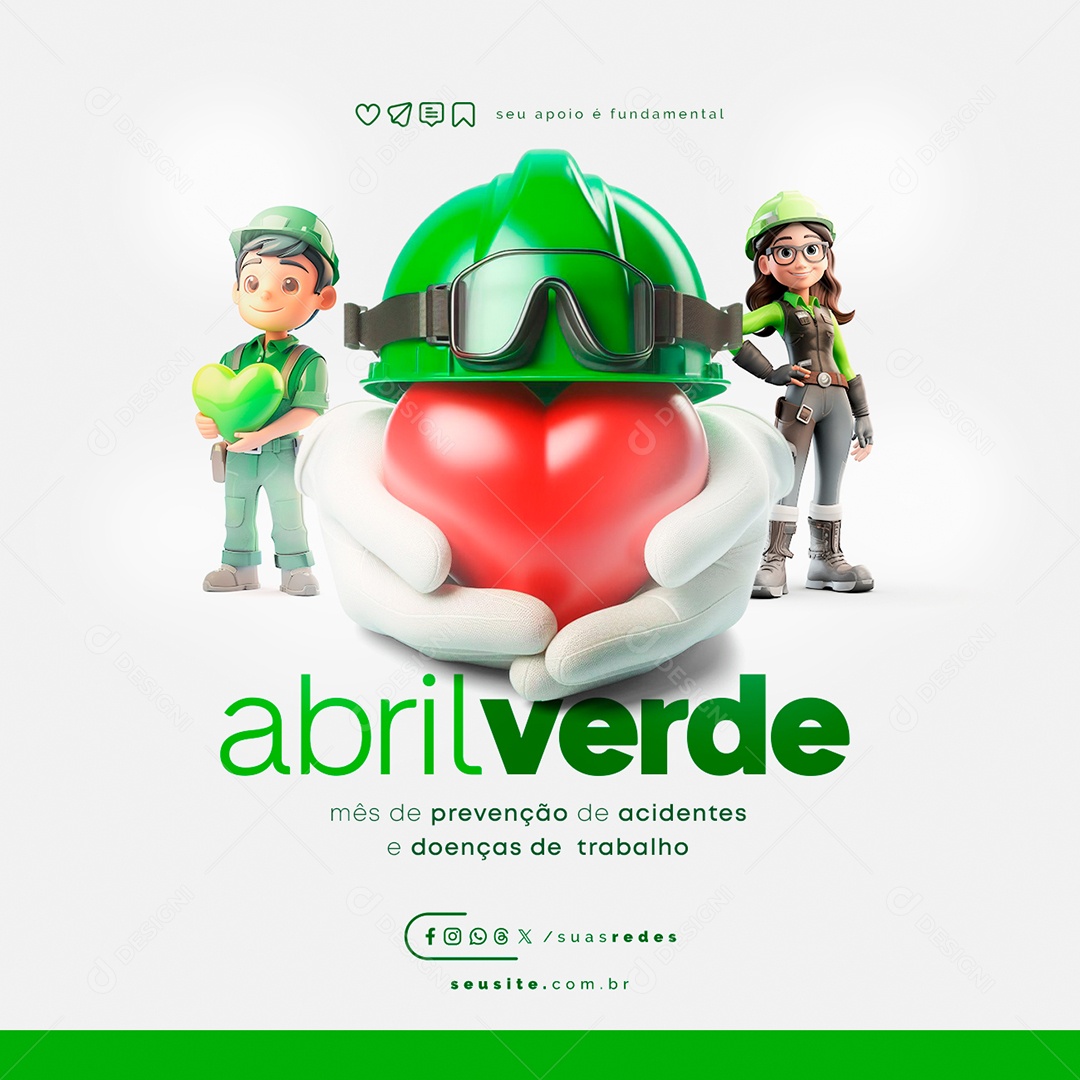 Abril Verde Mês de Prevenção de Acidentes e Doenças de Trabalho Social Media PSD Editável