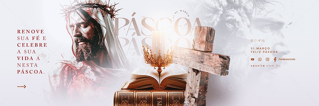 Carrossel Páscoa 31 de Março Renove sua Fé Social Media PSD Editável