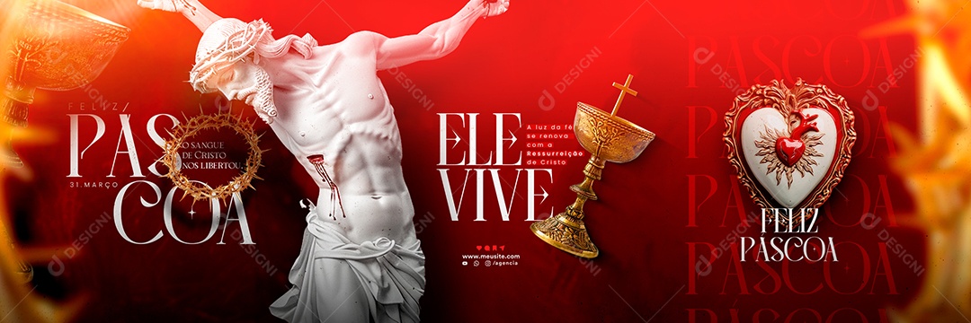 Carrossel Páscoa 31 de Março Ele Vive Social Media PSD Editável