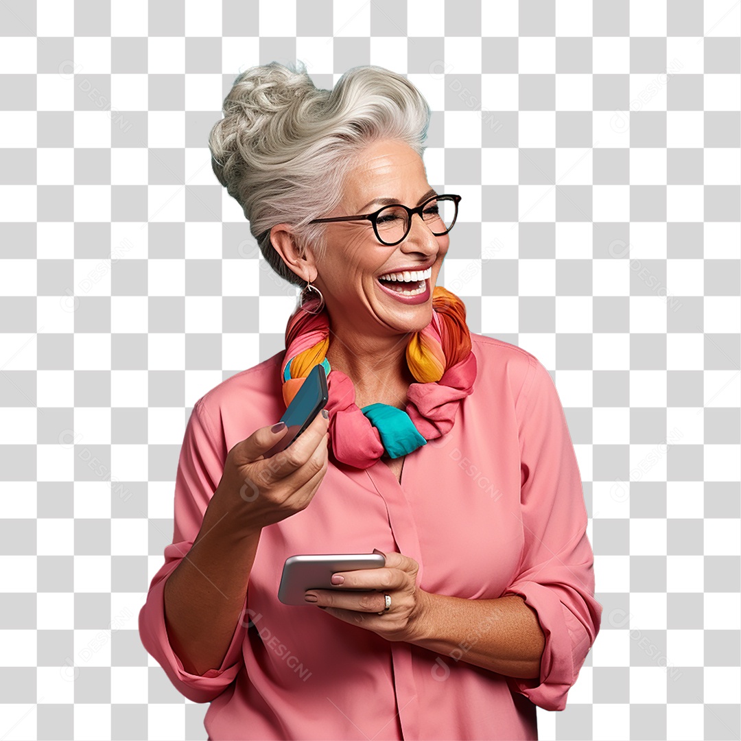 Senhora Mulher com Celular nas Mãos PNG Transparente