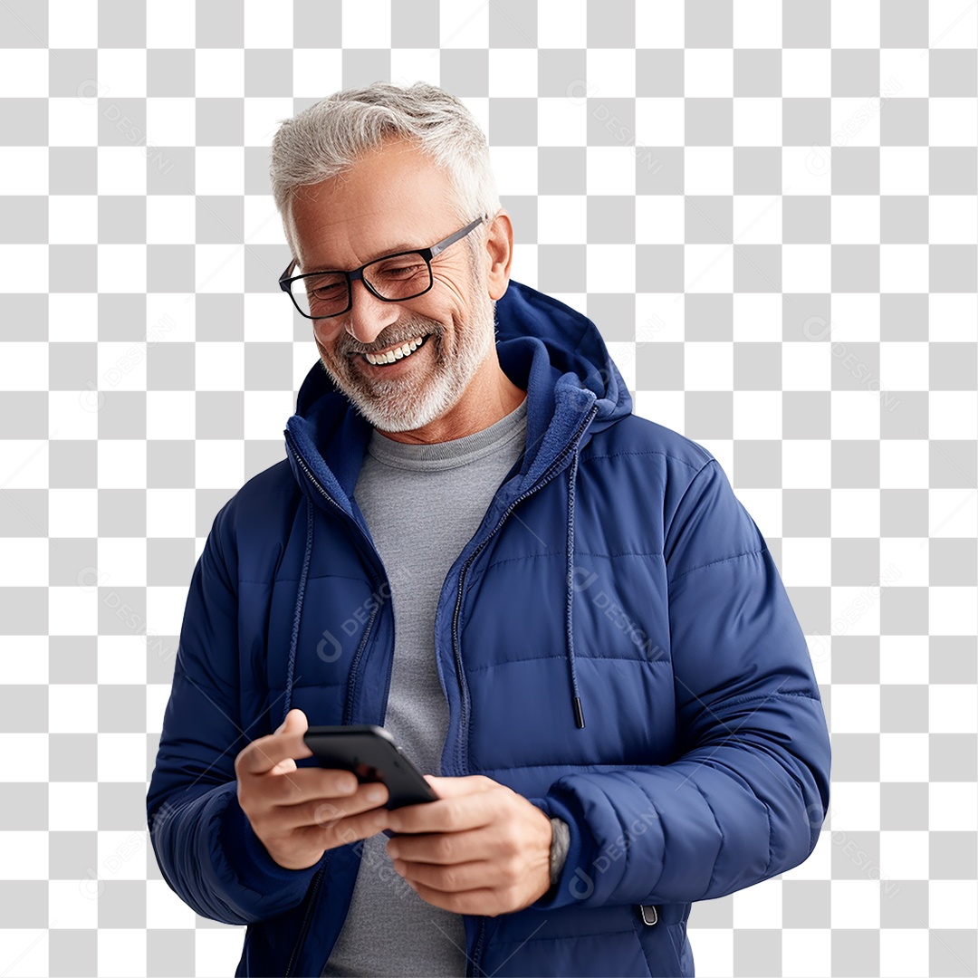 Homem com Celular nas Mãos PNG Transparente