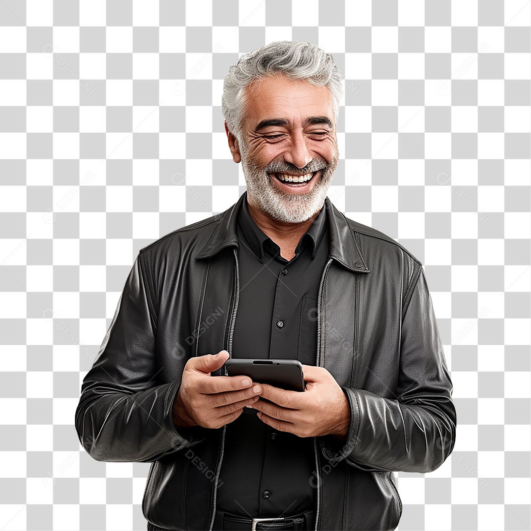 Homem com Celular nas Mãos PNG Transparente