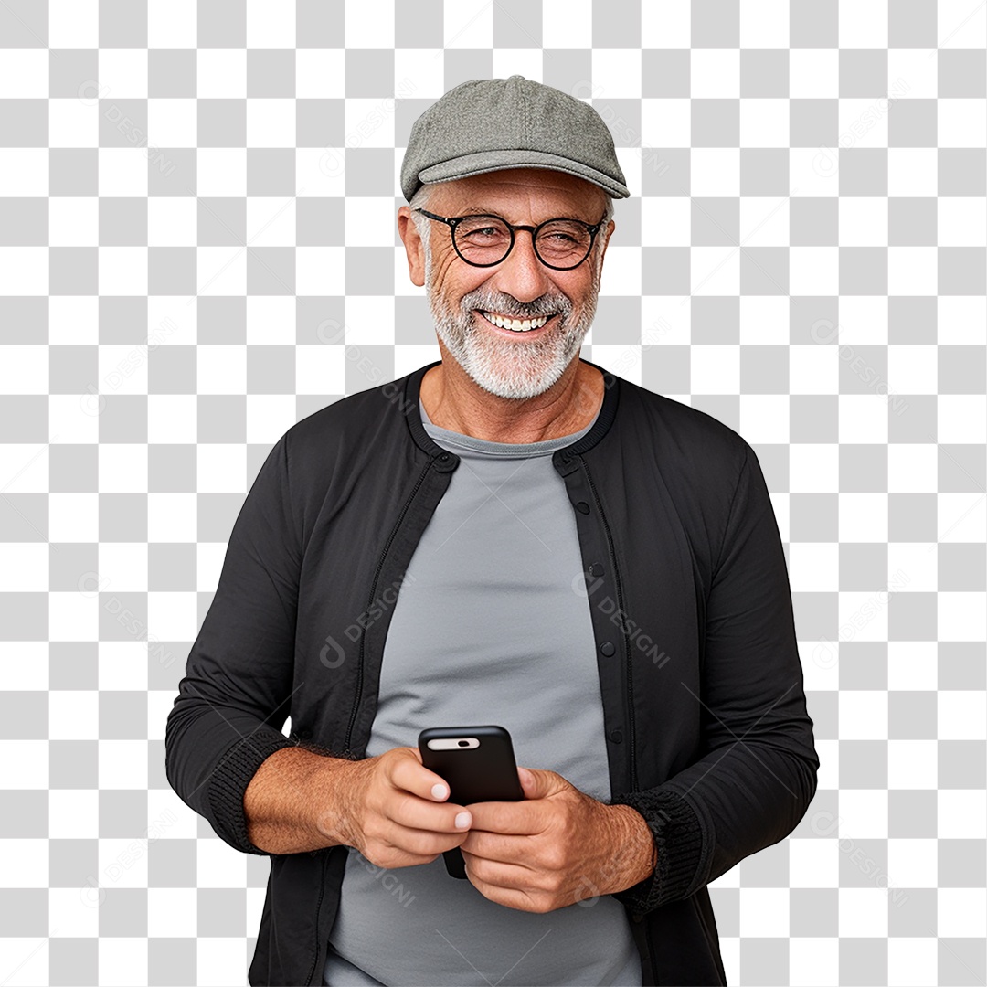 Homem com Celular nas Mãos PNG Transparente