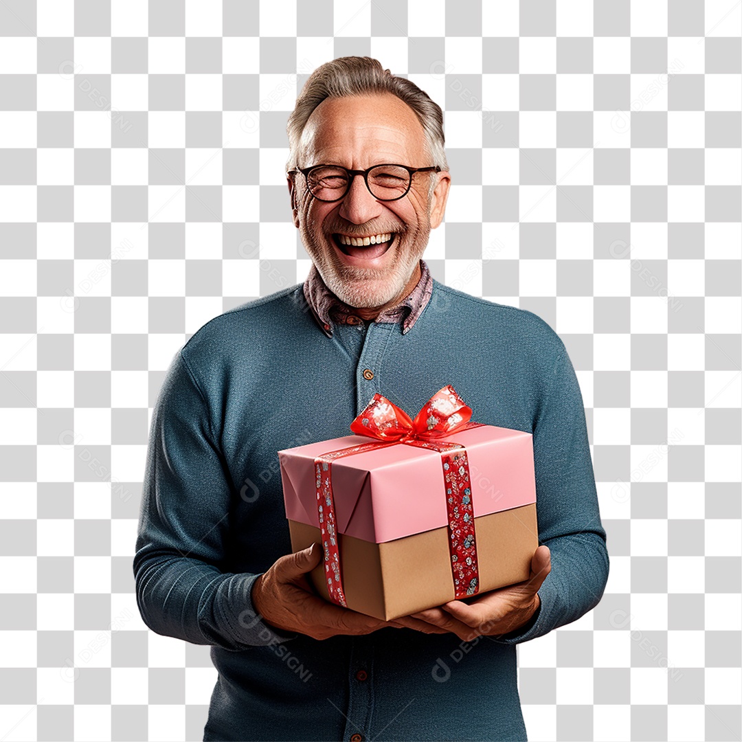 Homem com Caixa de Presentes PNG Transparente