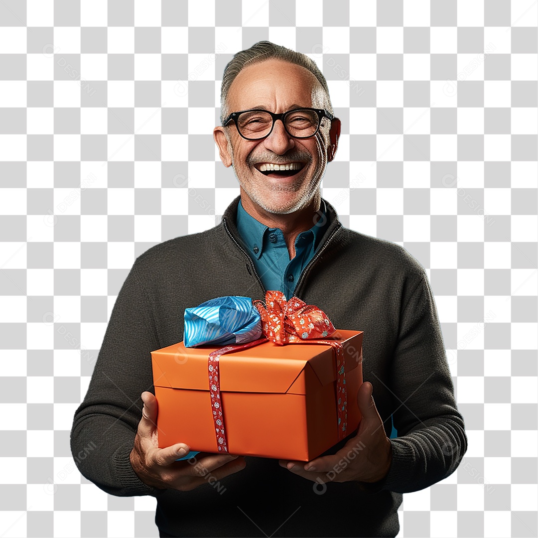 Homem com Caixa de Presentes PNG Transparente