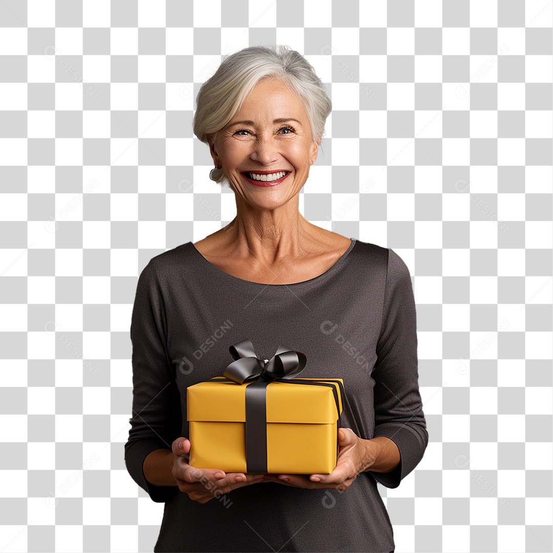 Senhora Mulher com Presente nas Mãos PNG Transparente