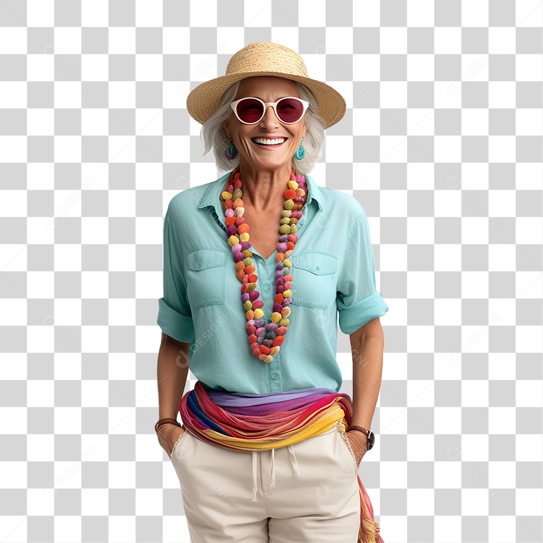 Senhora Mulher com Roupa de Praia Curtindo Verão PNG Transparente