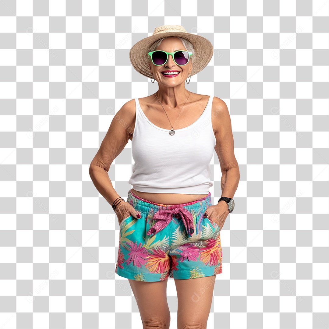 Senhora Mulher com Roupa de Praia Curtindo Verão PNG Transparente